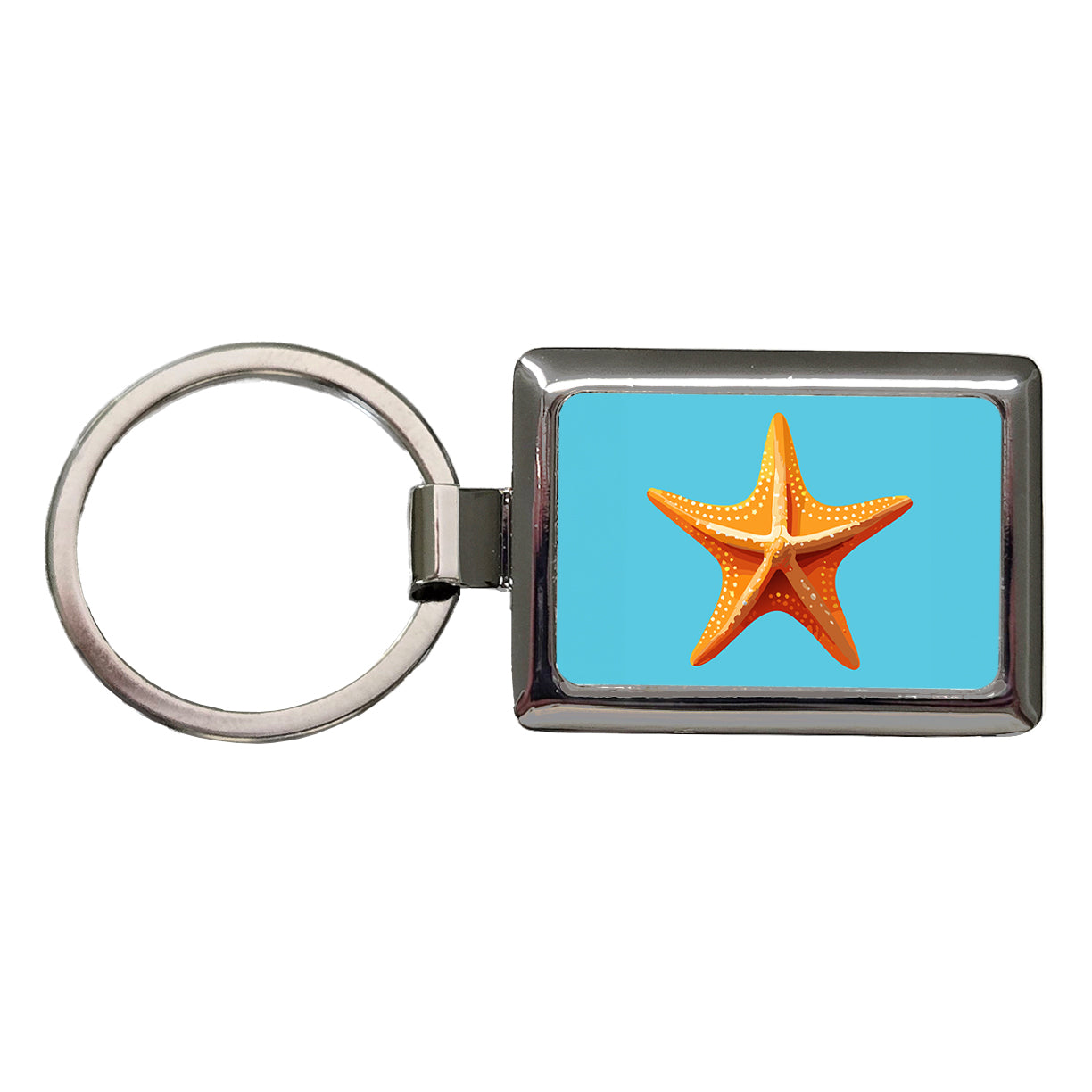 Starfish Star Fish Ocean Animal Orange Rectangle Metal Keychain