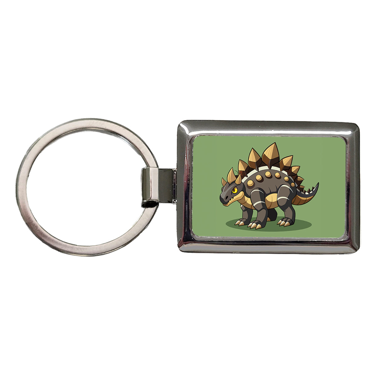 Stegosaurus Armored Dinosaur Rectangle Metal Keychain