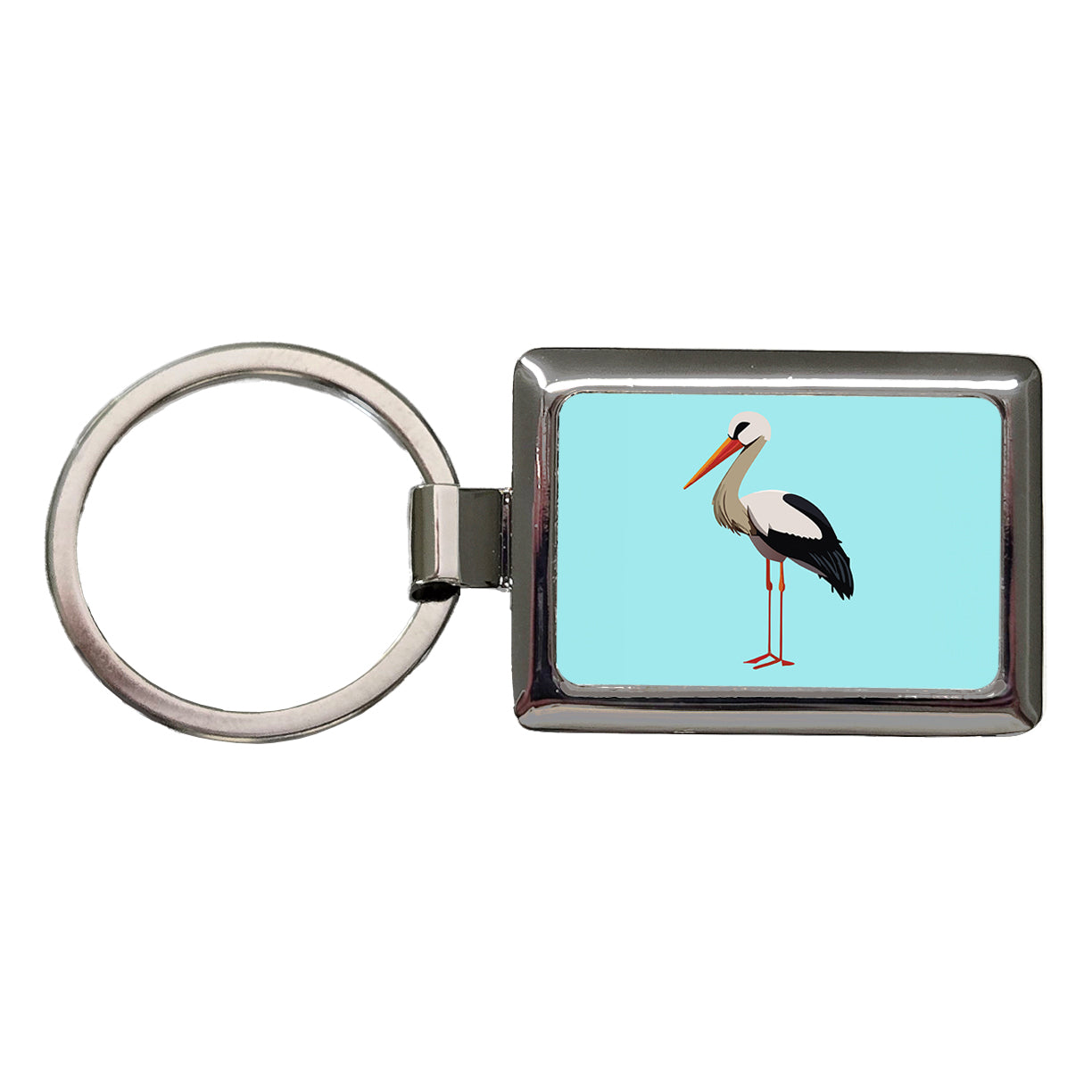 Stork Bird Profile Rectangle Metal Keychain