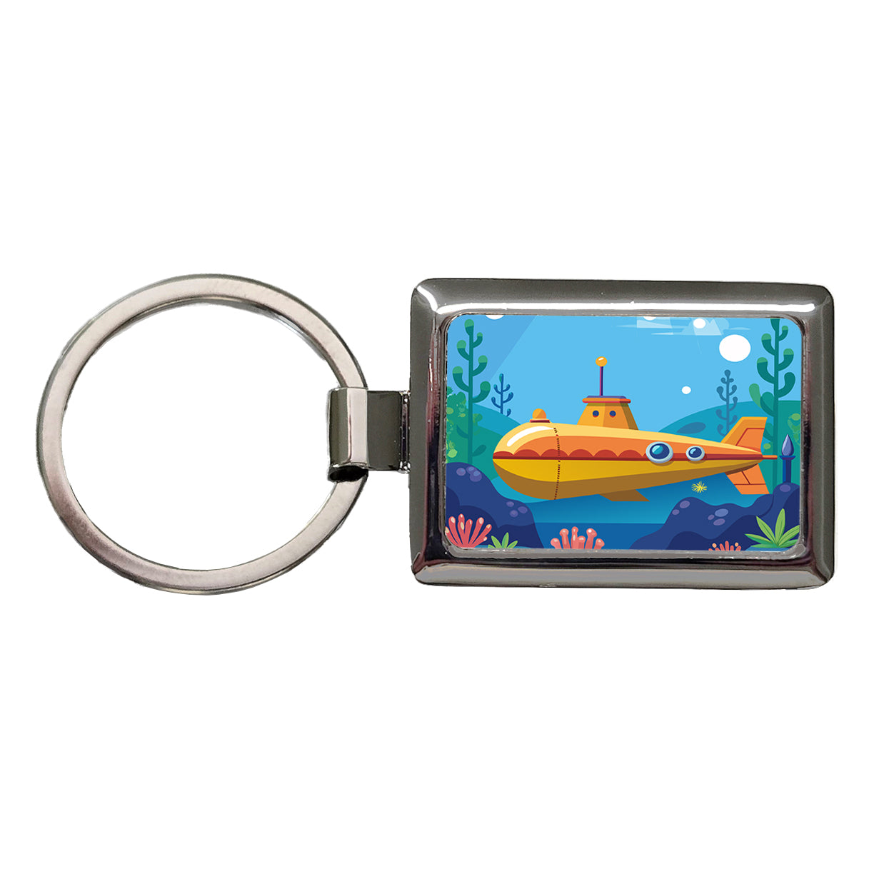 Submarine Under Water Rectangle Metal Keychain