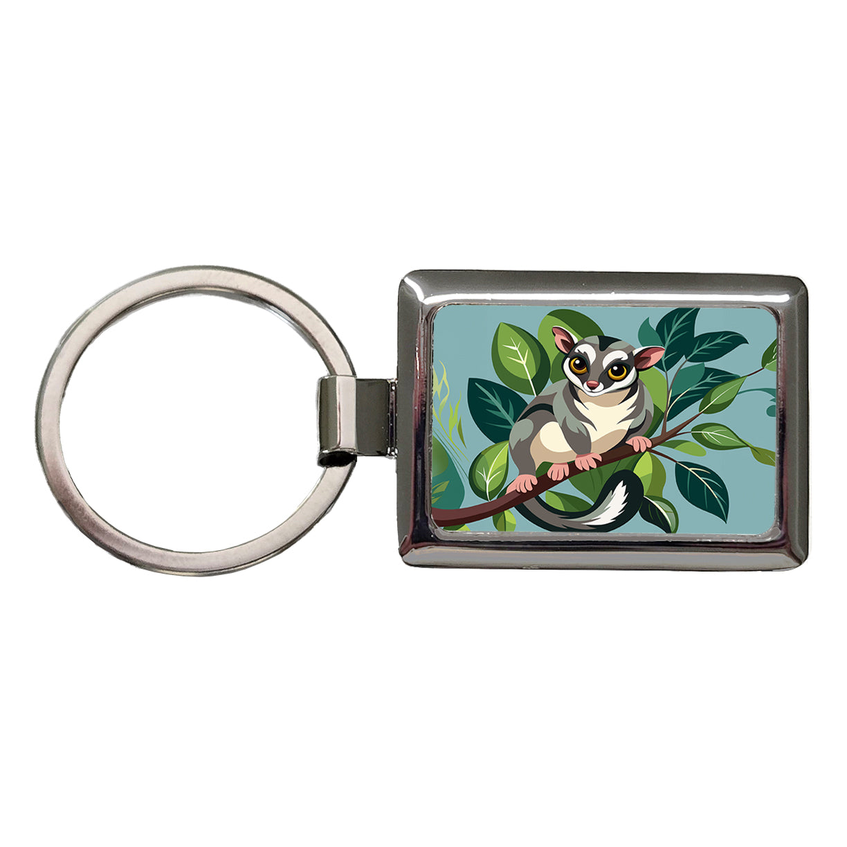 Sugar Glider on Tree Branch Rectangle Metal Keychain