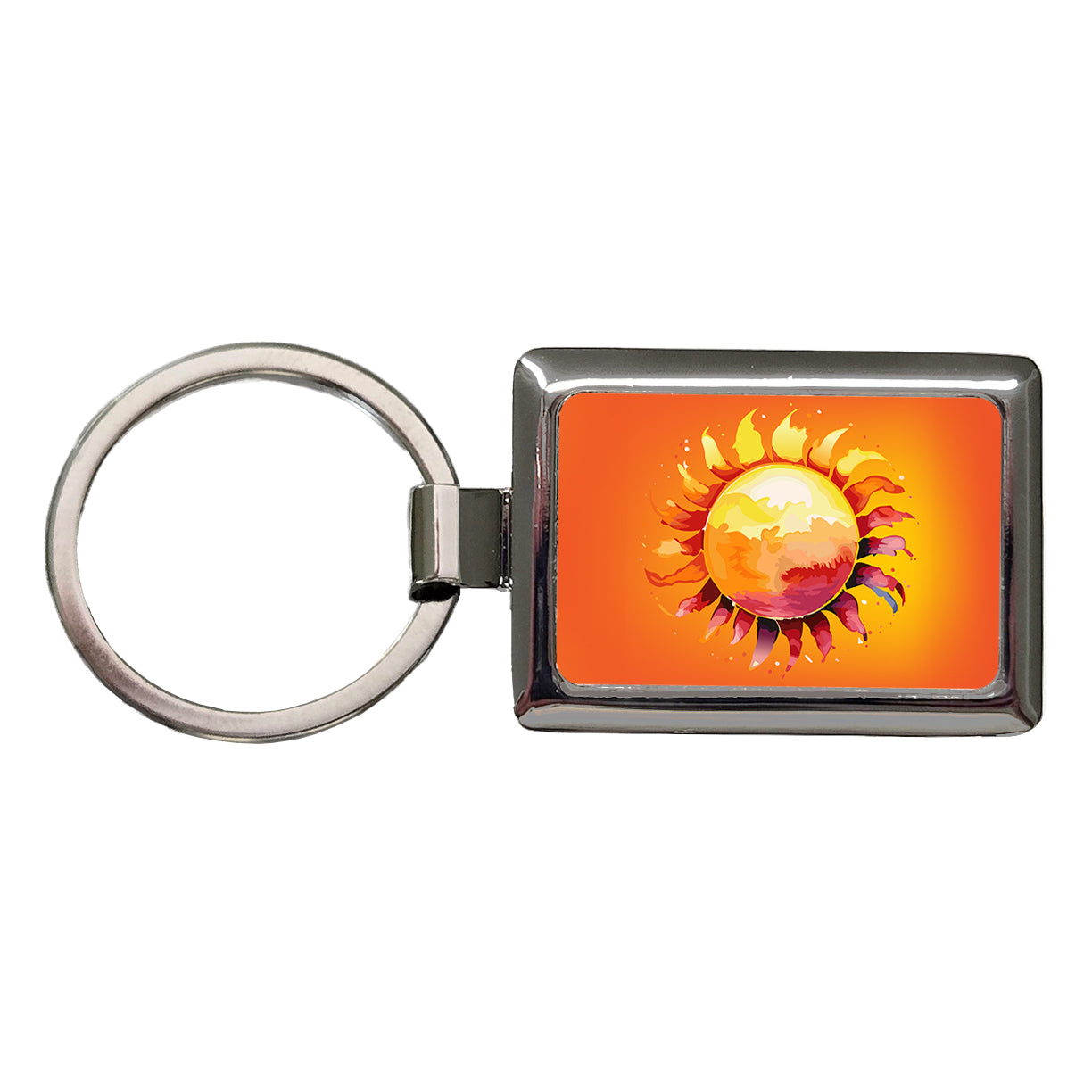 Sun Watercolor Artistic Rectangle Metal Keychain