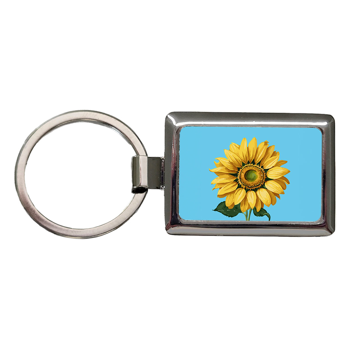 Sunflower Summer Flower with Stem Rectangle Metal Keychain