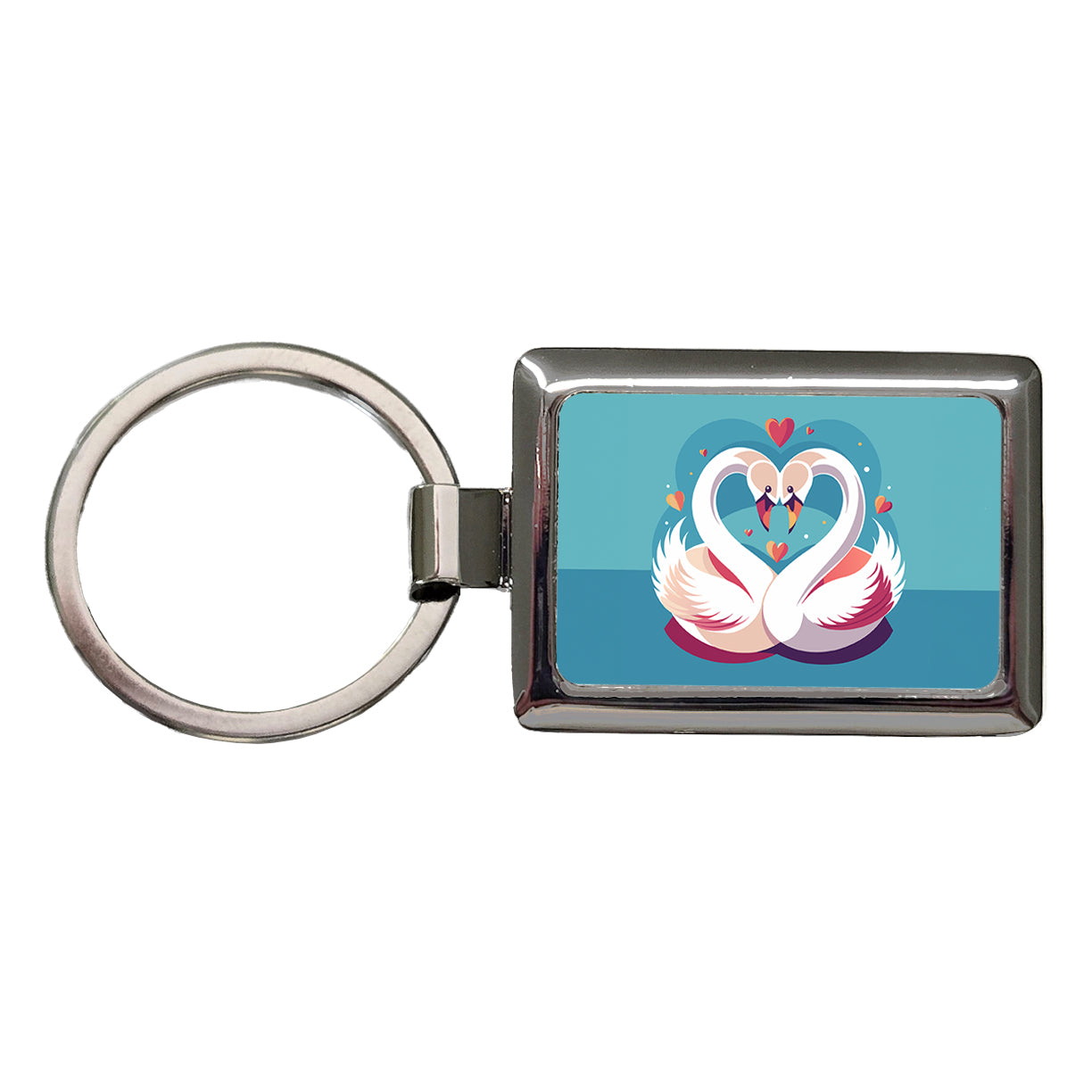 Swans in Love Anniversary Wedding Valentines Day Rectangle Metal Keychain