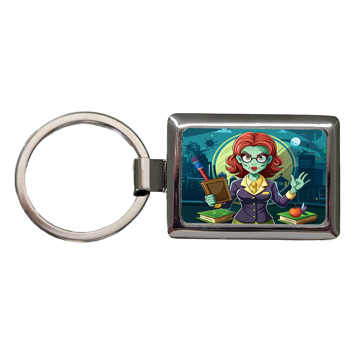 Teacher Zombie Woman Female Funny Rectangle Metal Keychain