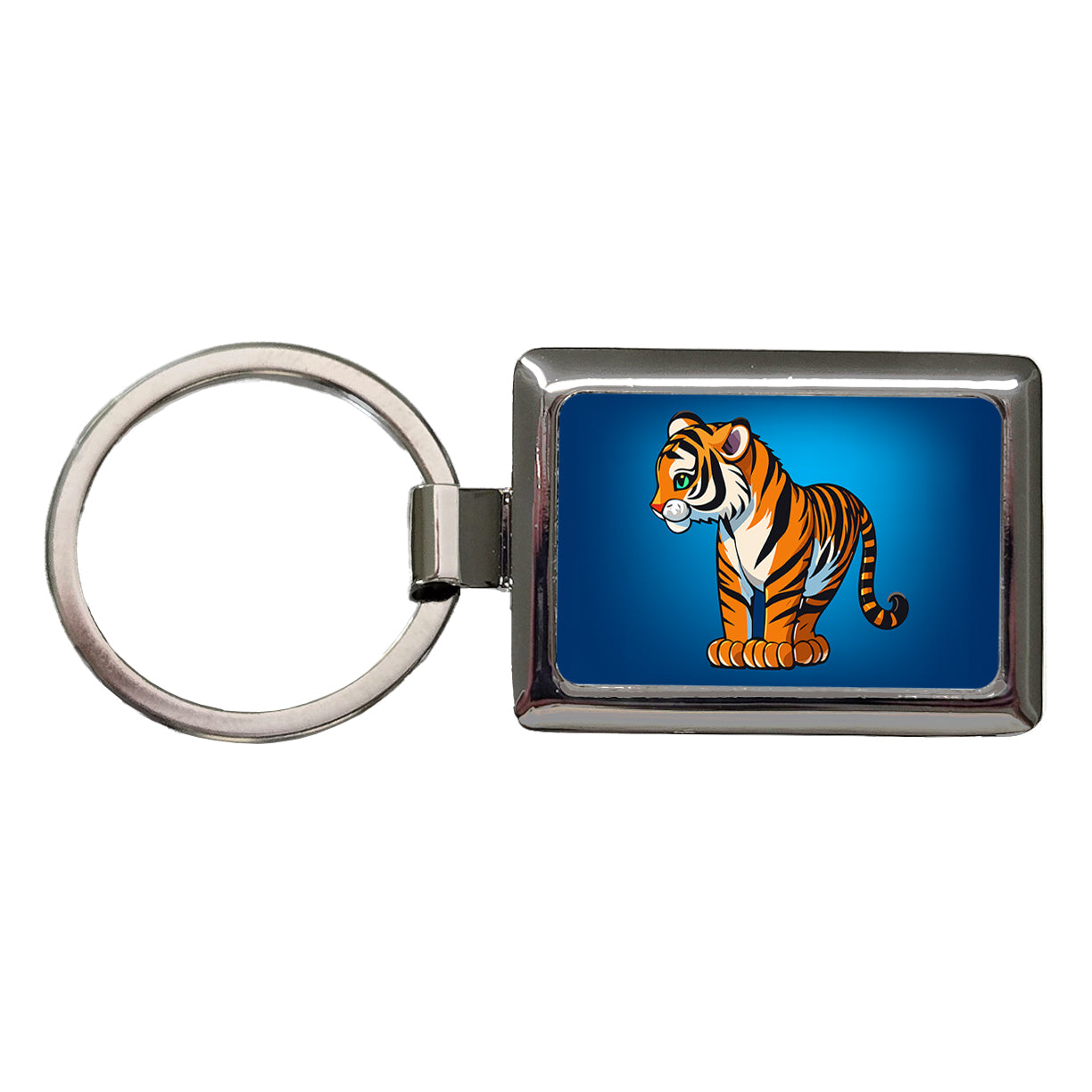 Tiger Cute Standing Rectangle Metal Keychain