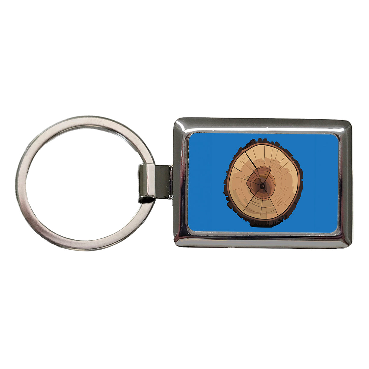 Tree Ring Slice Rectangle Metal Keychain