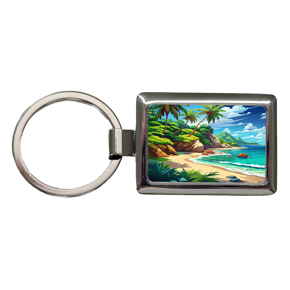 Tropical Beach Beautiful Vacation Travel Rectangle Metal Keychain