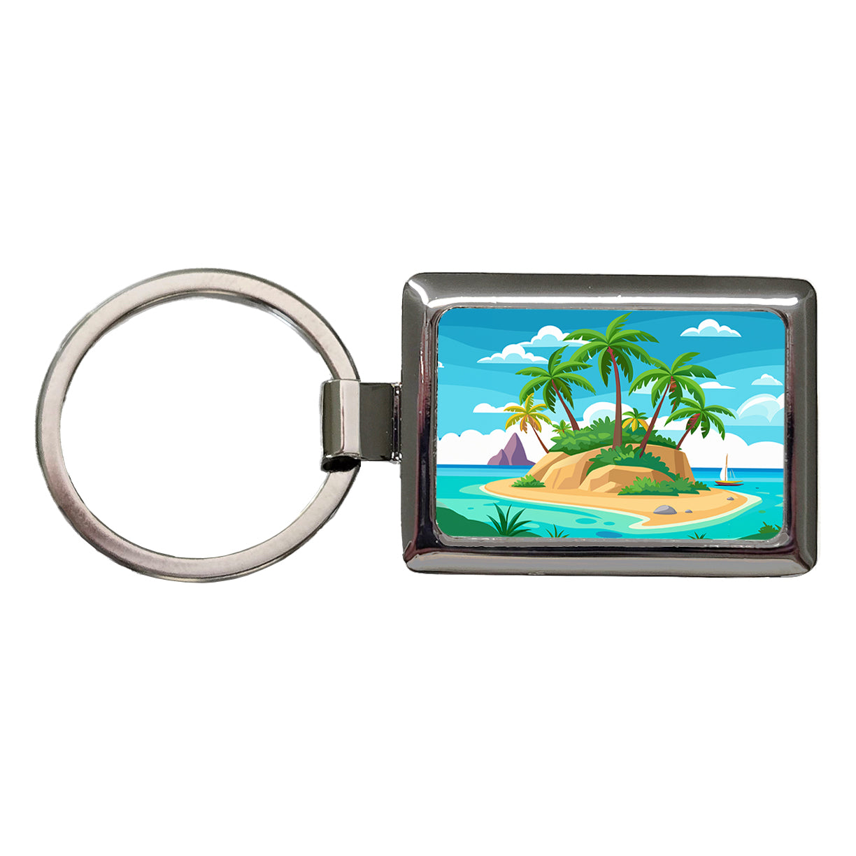 Tropical Island Beach Palm Trees Vacation Travel Rectangle Metal Keychain