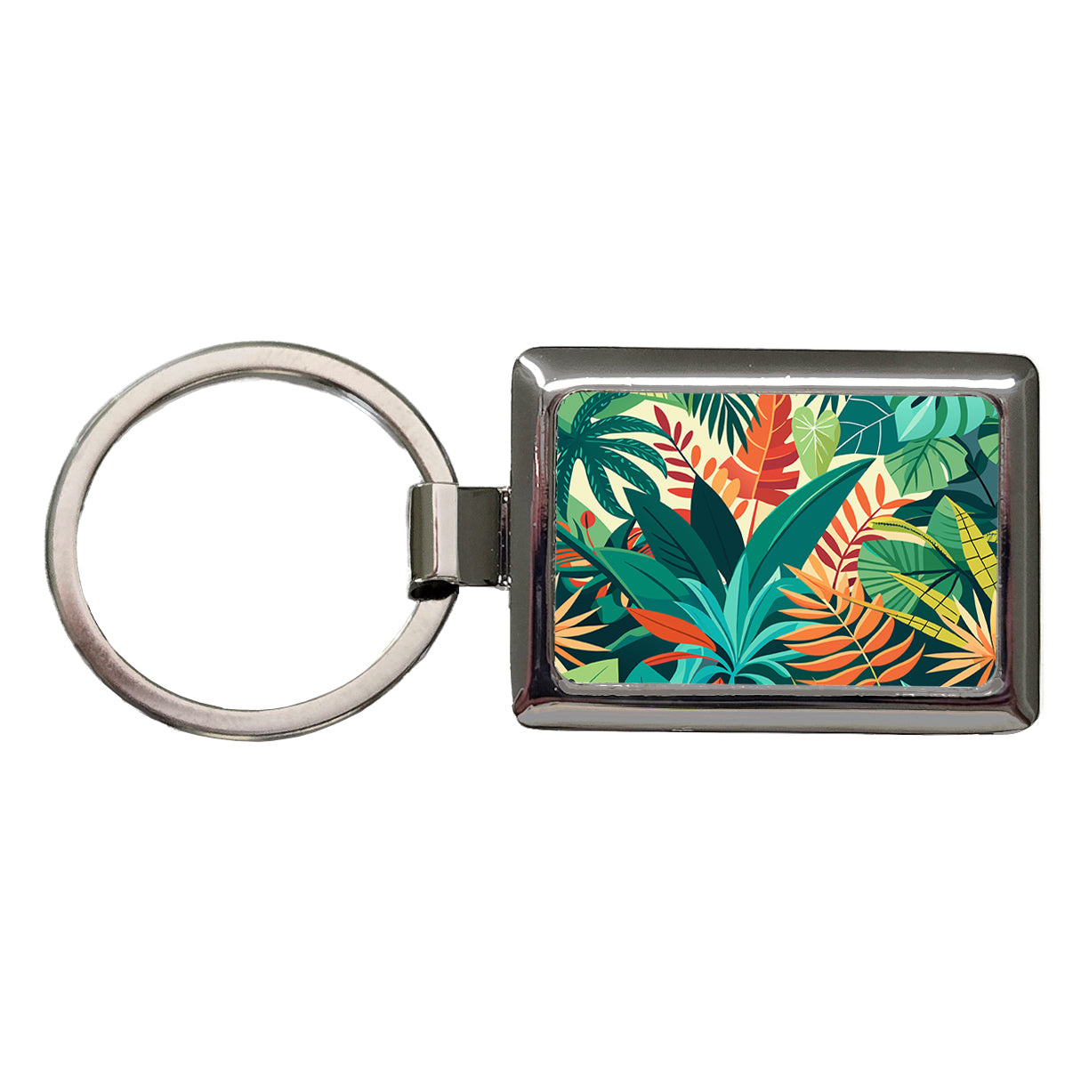 Tropical Leaves Foliage Rectangle Metal Keychain