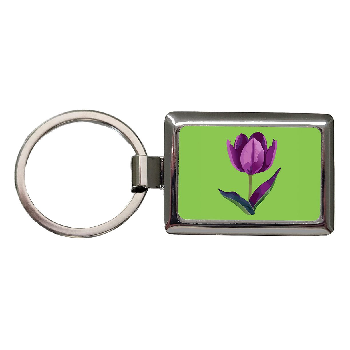 Tulip Flower Purple Watercolor Rectangle Metal Keychain