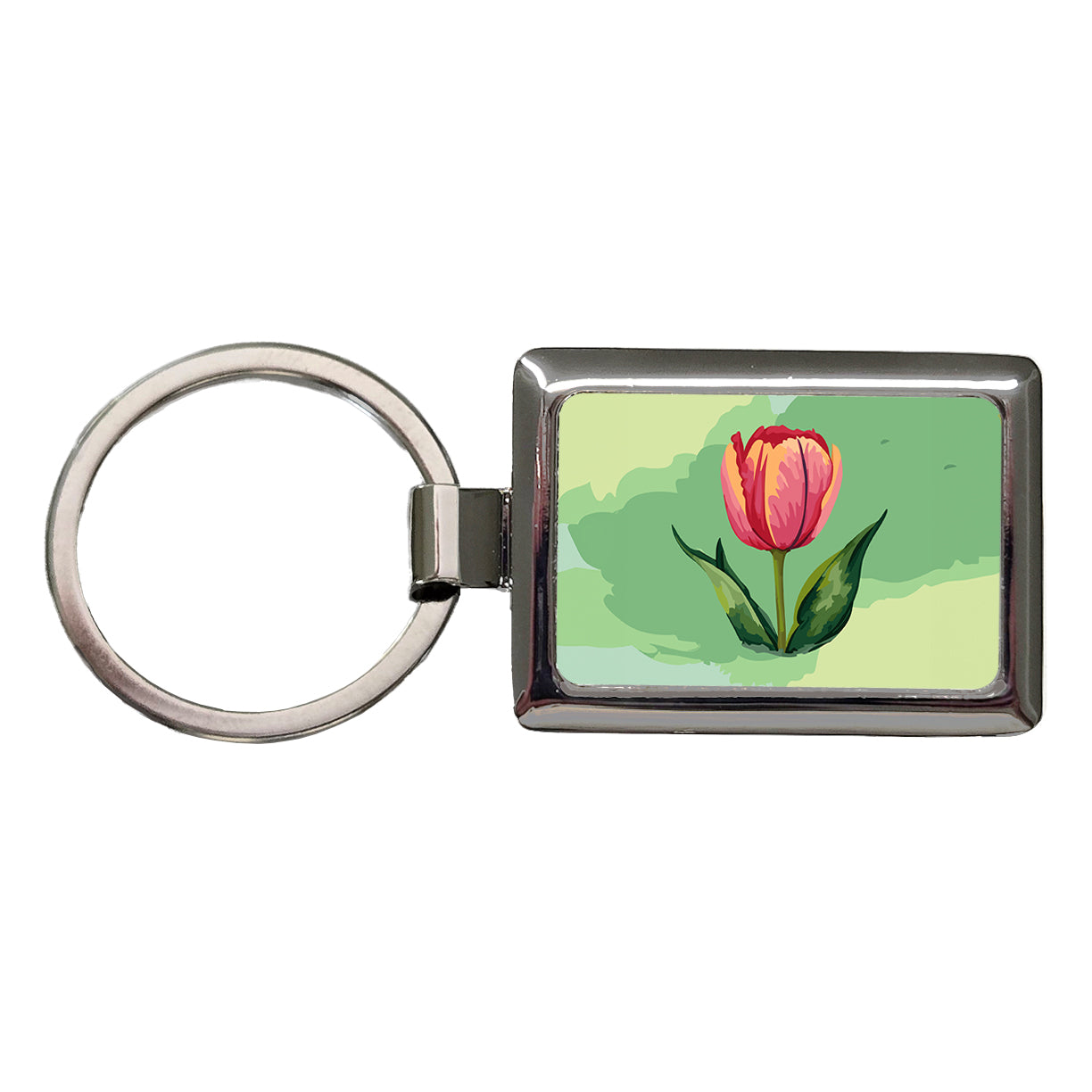 Tulip Flower Watercolor Rectangle Metal Keychain