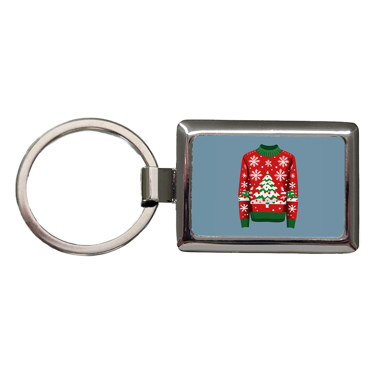 Ugly Christmas Sweater Tree Rectangle Metal Keychain