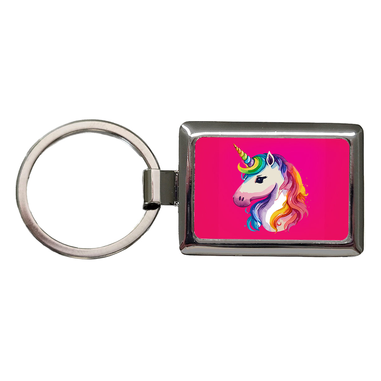 Unicorn Rainbow Hair Horn Rectangle Metal Keychain