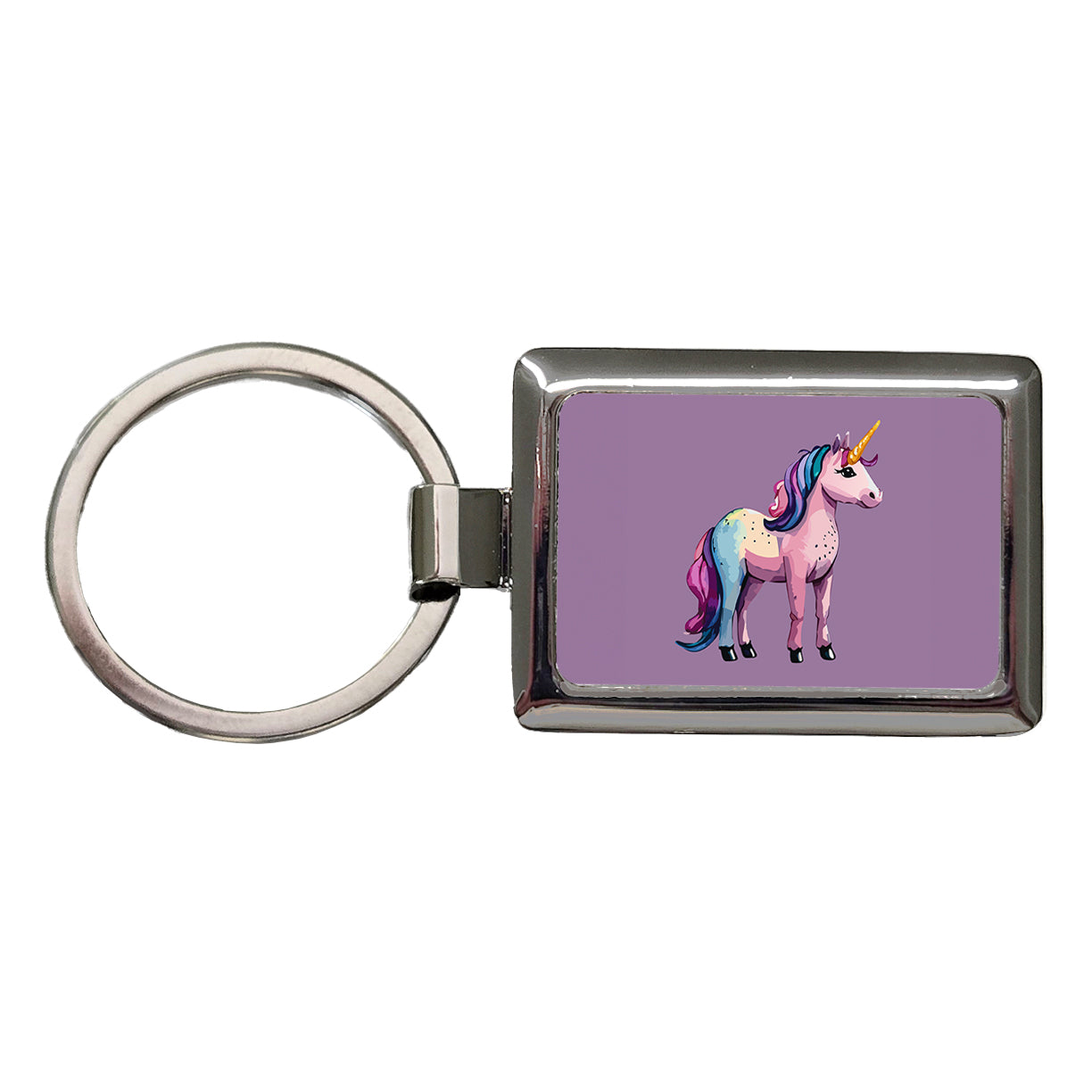 Unicorn Standing Colorful Rectangle Metal Keychain