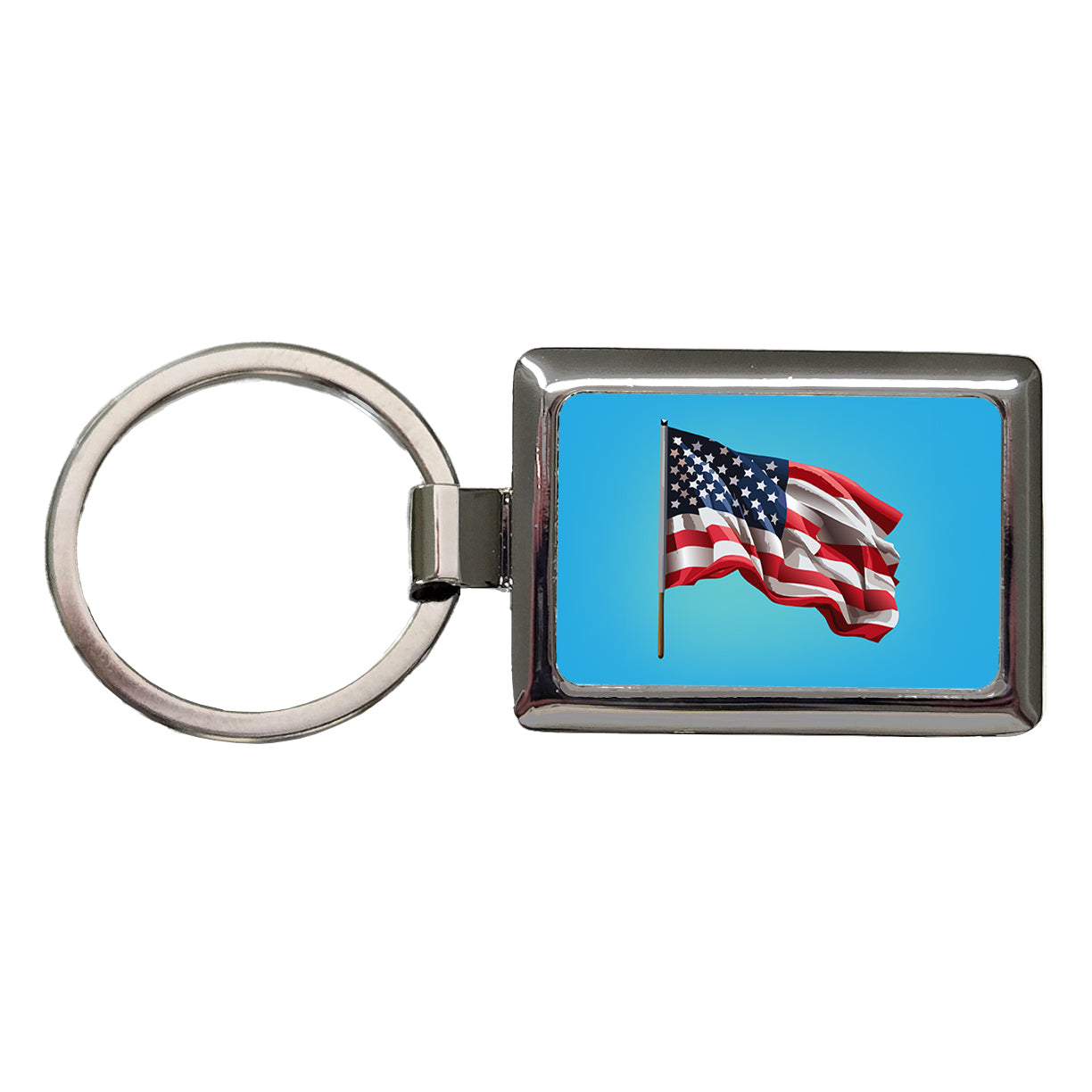 USA Flag American Waving Rectangle Metal Keychain