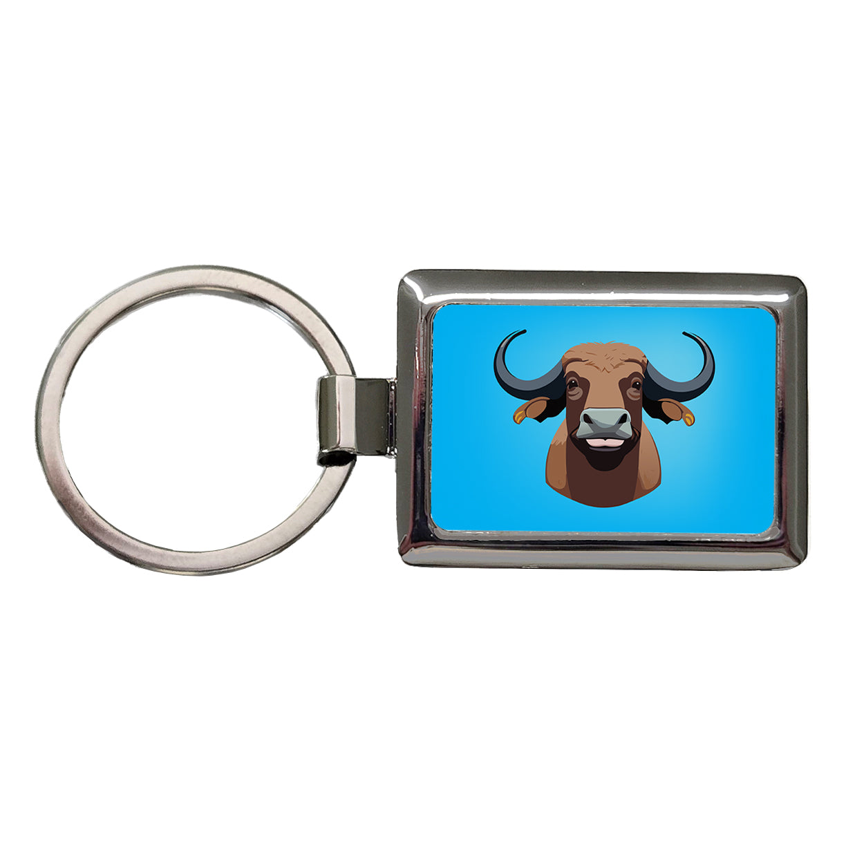 Water Buffalo Smiling Rectangle Metal Keychain