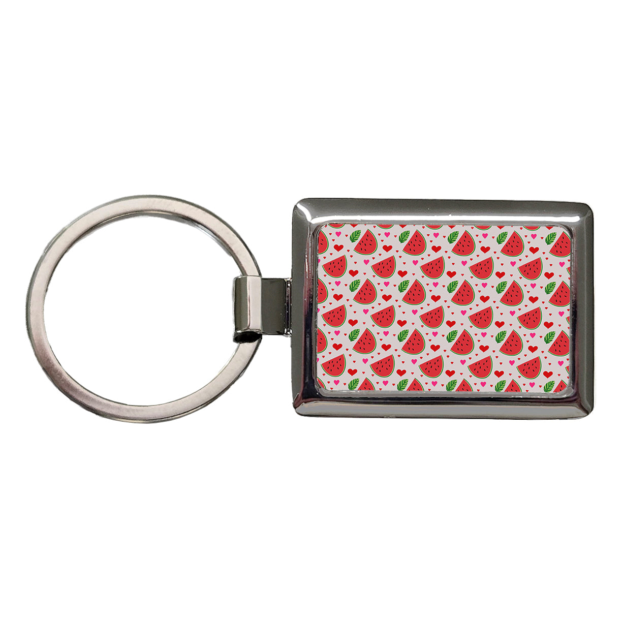 Watermelon Hearts Pattern Rectangle Metal Keychain