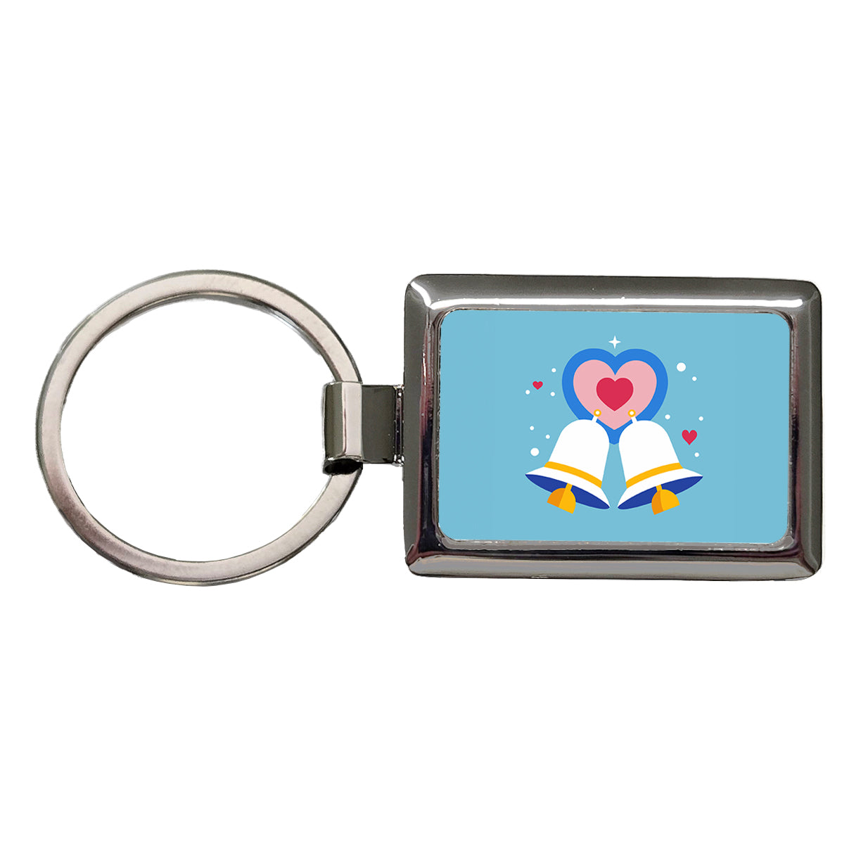 Wedding Bells Heart Love Marriage Rectangle Metal Keychain