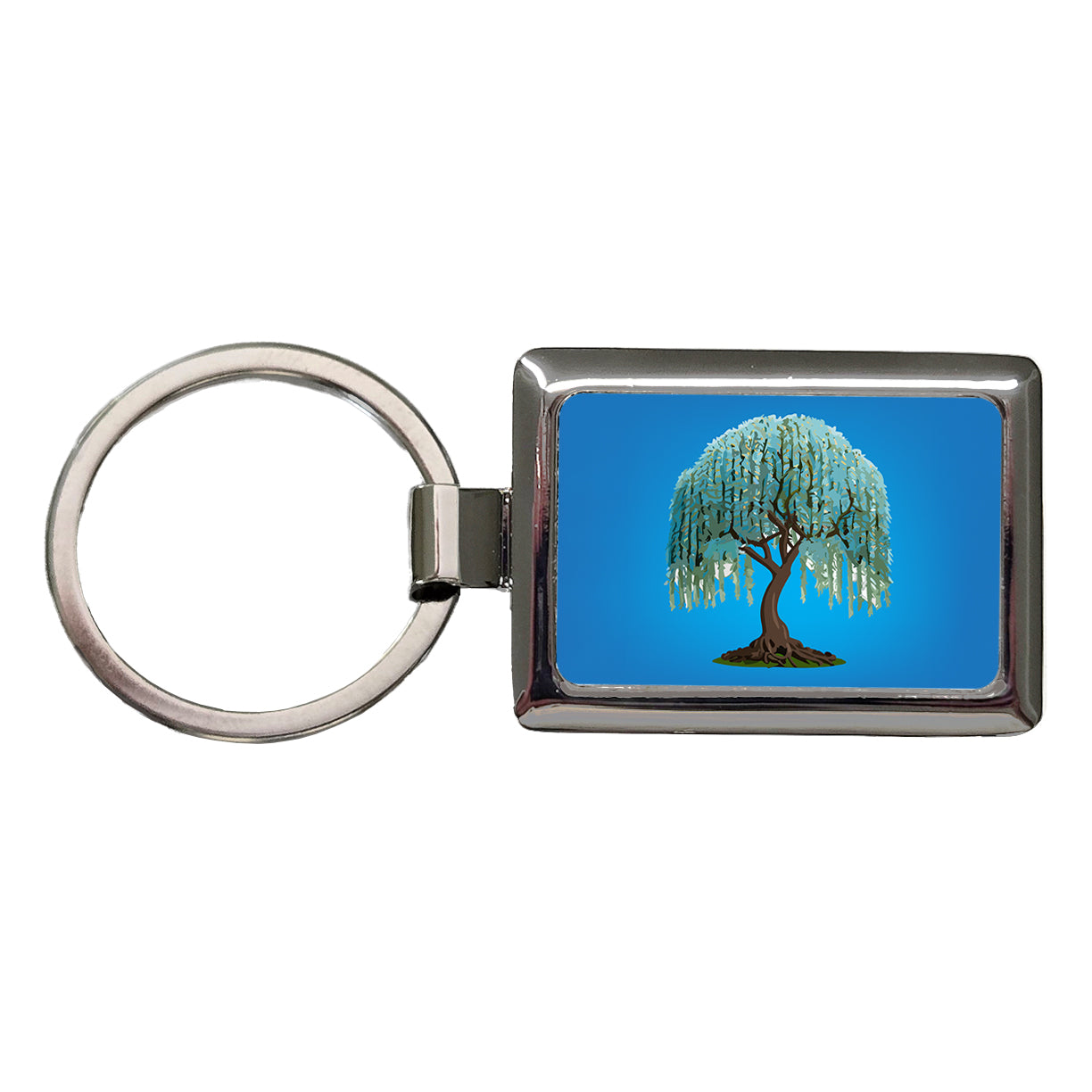 Weeping Willow Tree Rectangle Metal Keychain