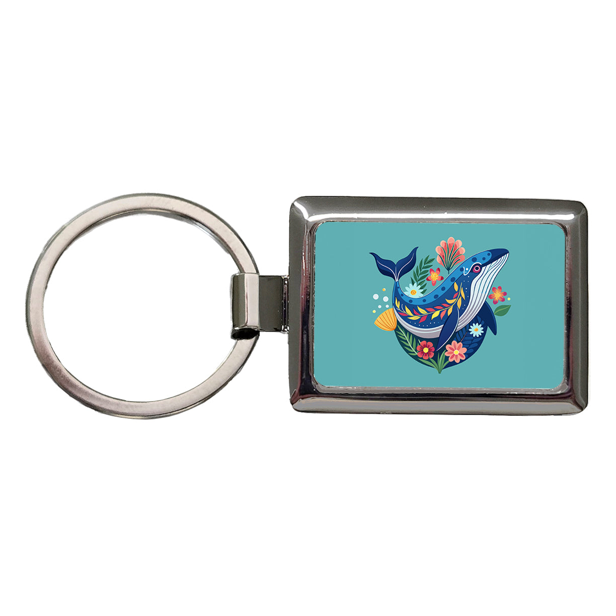 Whale Floral Flowers Rectangle Metal Keychain
