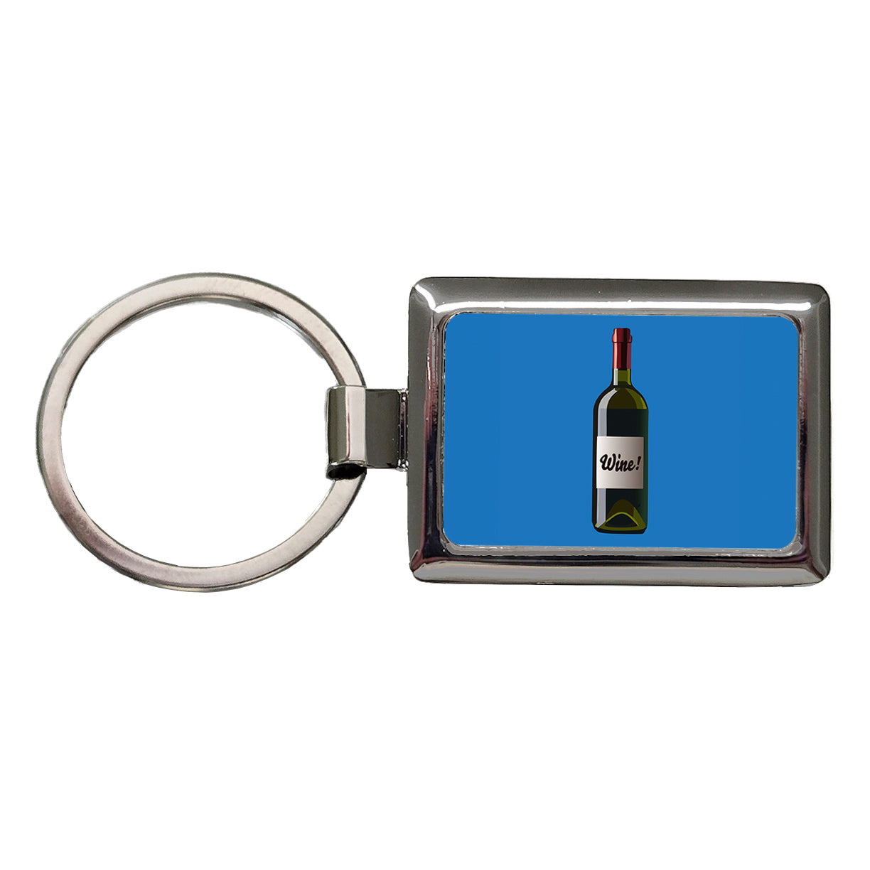 Wine Bottle Rectangle Metal Keychain