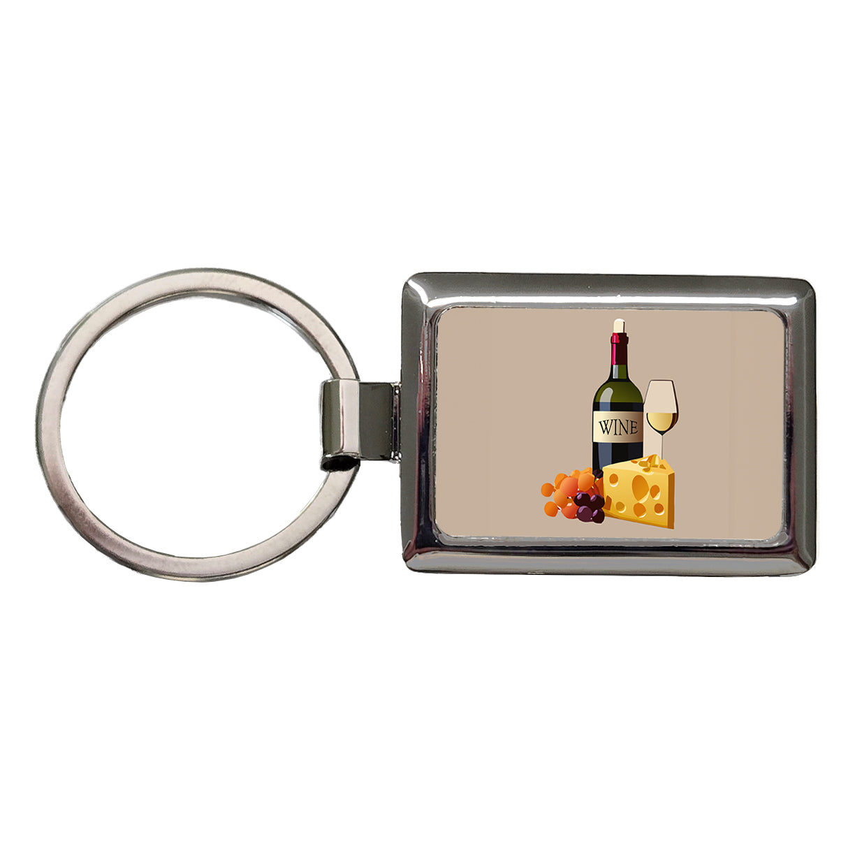 Wine Cheese Grapes Rectangle Metal Keychain