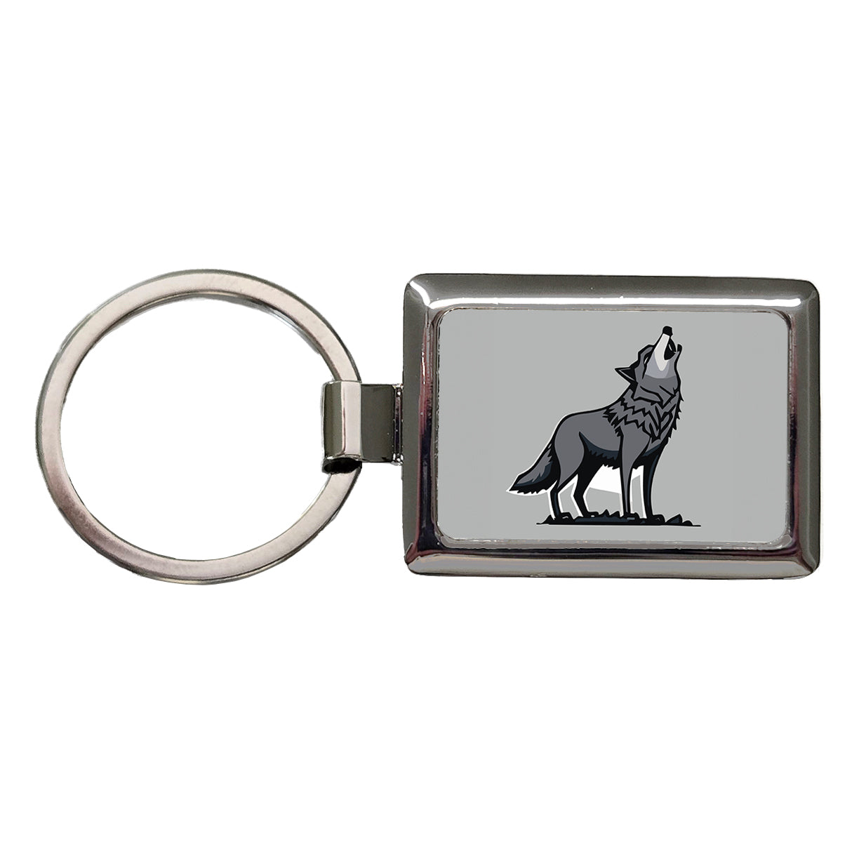 Wolf Howling Rectangle Metal Keychain