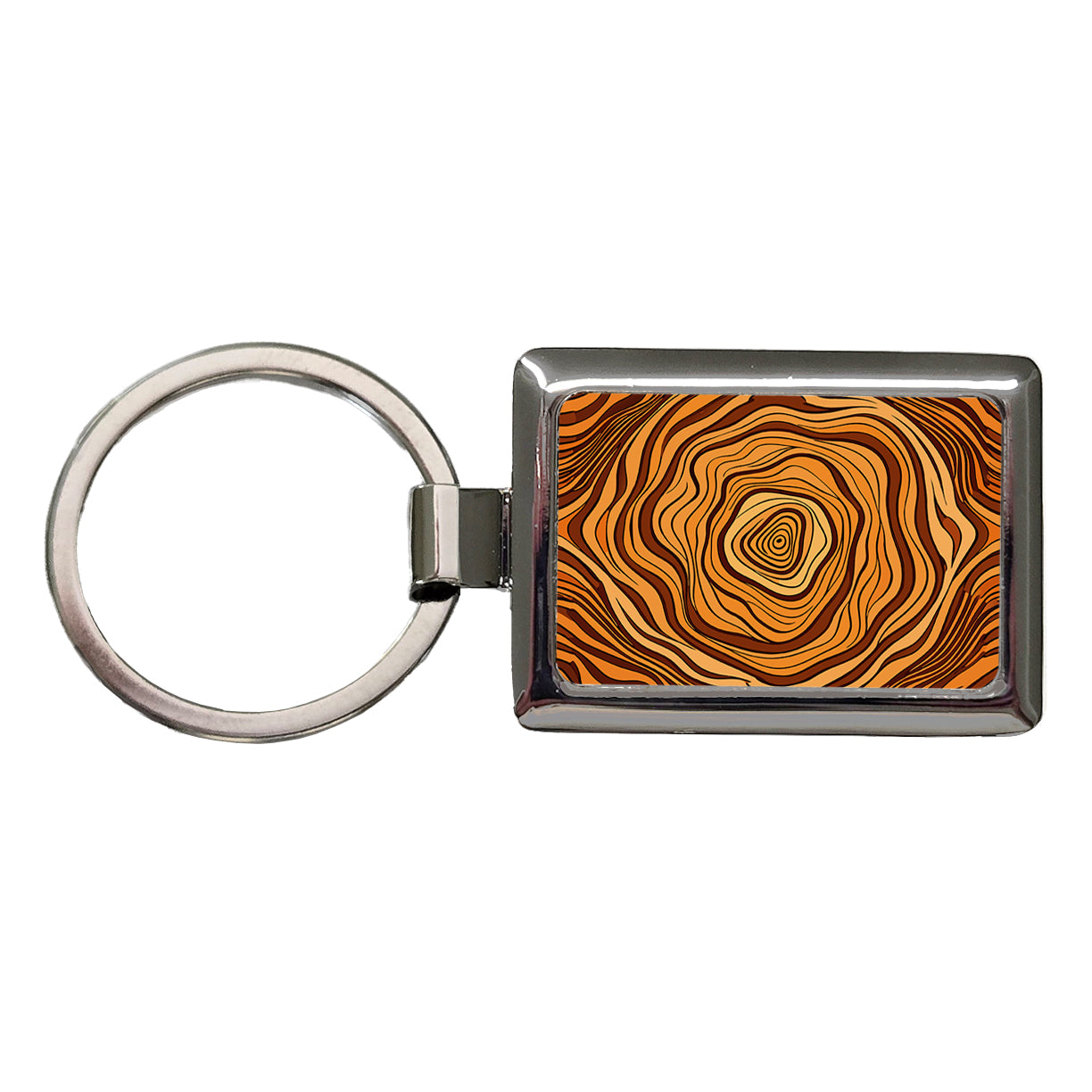 Wood Grain Tree Pattern Rectangle Metal Keychain
