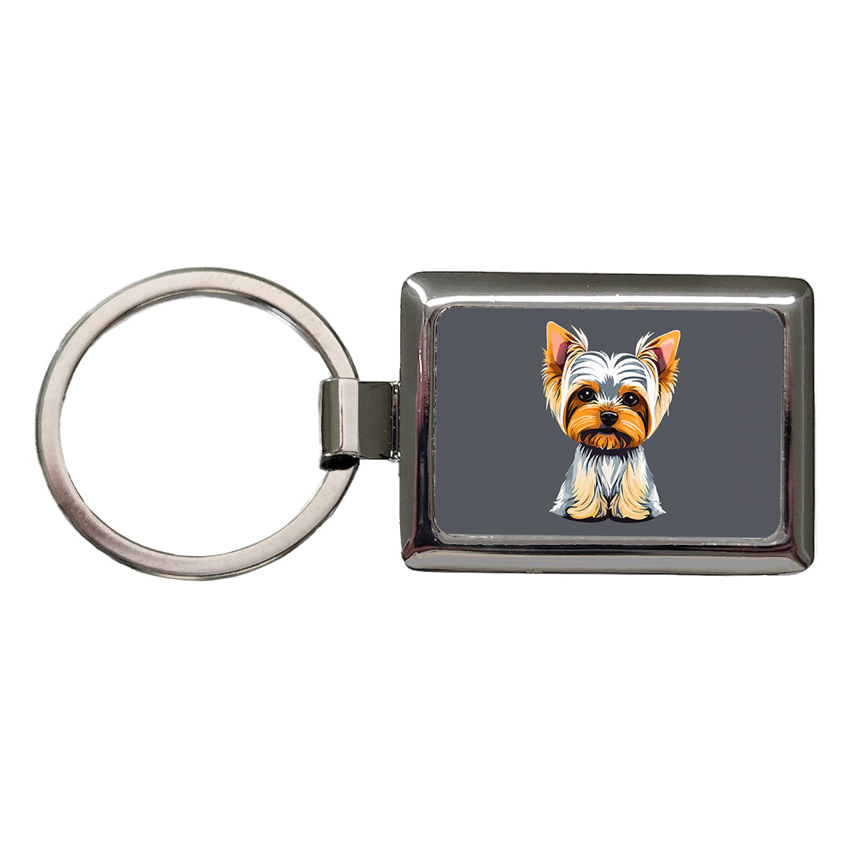 Yorkshire Terrier Dog Sitting Rectangle Metal Keychain