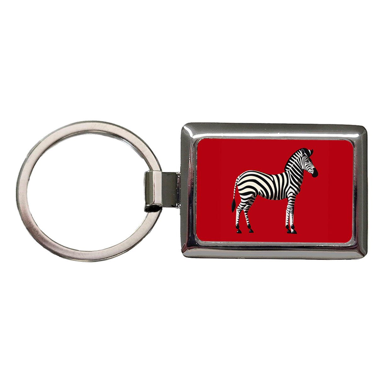 Zebra Standing Profile Rectangle Metal Keychain