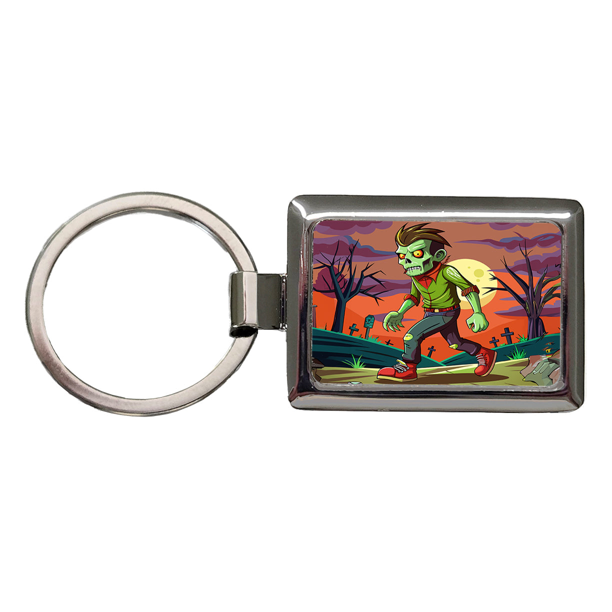 Zombie Walking Rectangle Metal Keychain