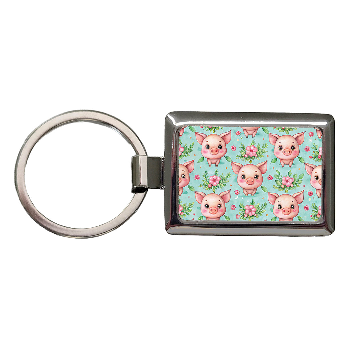 Adorable Pig Faces Watercolor Rectangle Metal Keychain