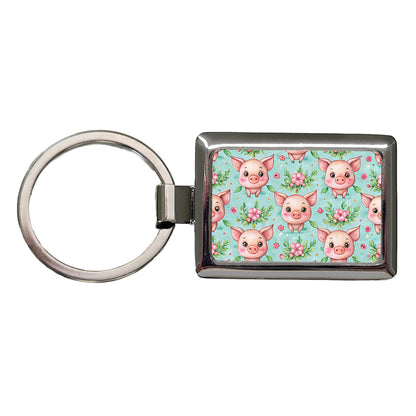 Adorable Pig Faces Watercolor Rectangle Metal Keychain
