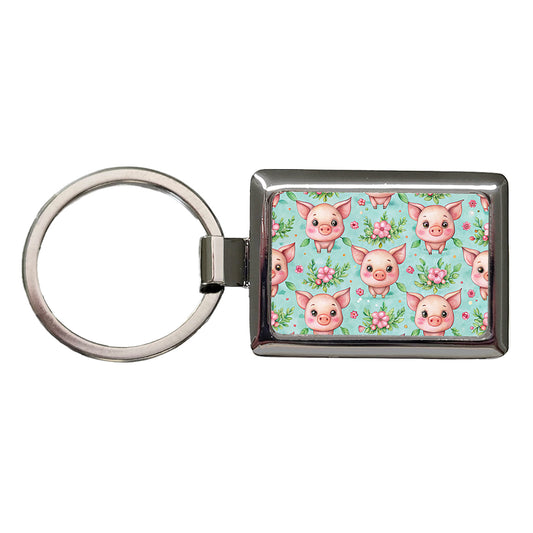 Adorable Pig Faces Watercolor Rectangle Metal Keychain