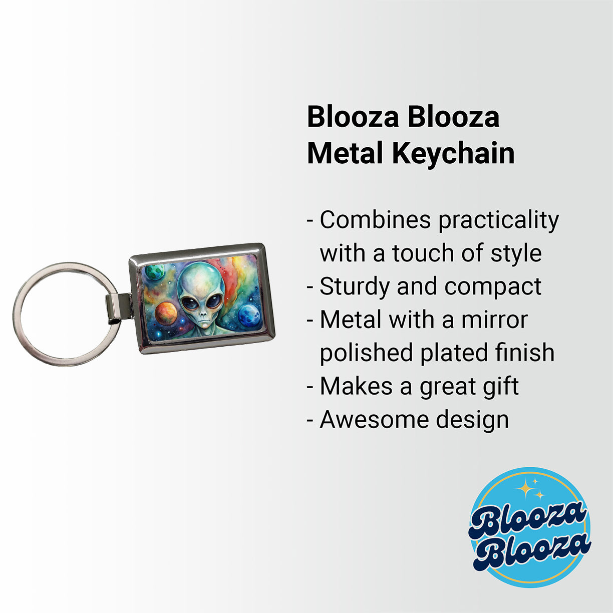Alien In Space Watercolor Rectangle Metal Keychain