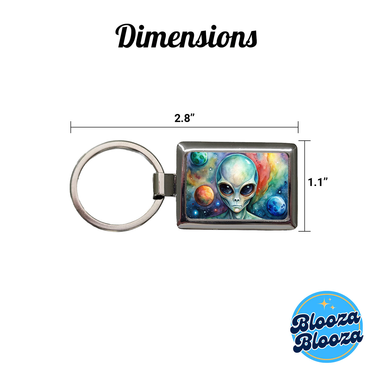 Alien In Space Watercolor Rectangle Metal Keychain