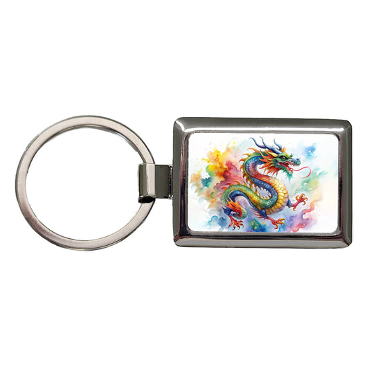 Asian Dragon Watercolor Design Rectangle Metal Keychain