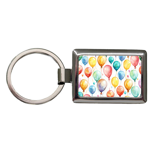 Balloons Colorful Watercolor Birthday Rectangle Metal Keychain