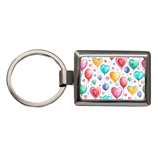 Balloons Hearts Colorful Watercolor Birthday Rectangle Metal Keychain