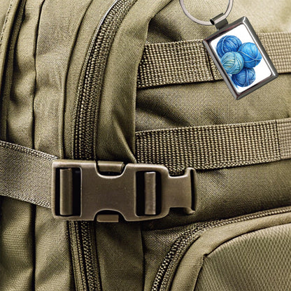 Balls Of Blue Yarn Knitting Crochet Watercolor Rectangle Metal Keychain