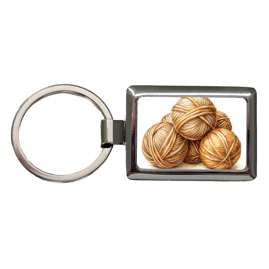 Balls Of Tan Yarn Knitting Crochet Watercolor Rectangle Metal Keychain