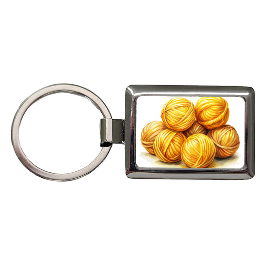 Balls Of Yellow Yarn Knitting Crochet Watercolor Rectangle Metal Keychain