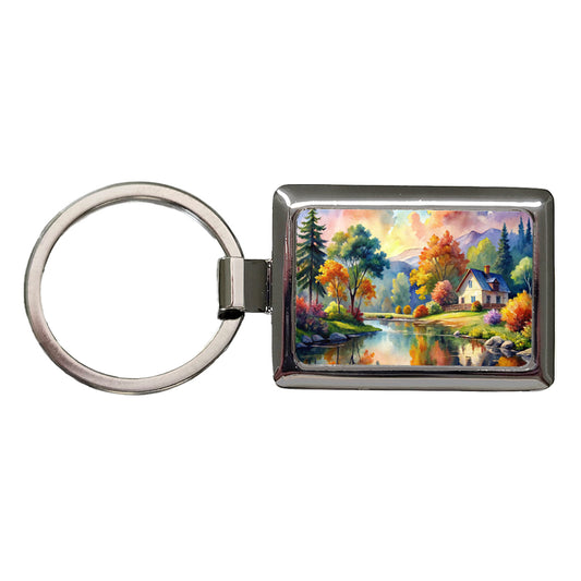 Beautiful Cottage Watercolor Rectangle Metal Keychain