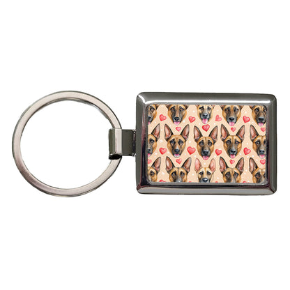 Belgian Malinois Dog Faces Hearts Rectangle Metal Keychain