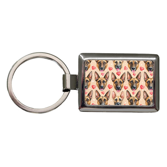 Belgian Malinois Dog Faces Hearts Rectangle Metal Keychain