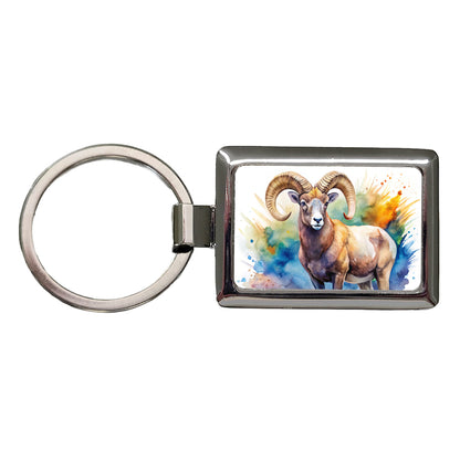 Bighorn Sheep Watercolor Design Rectangle Metal Keychain
