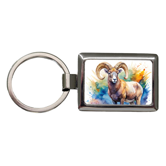 Bighorn Sheep Watercolor Design Rectangle Metal Keychain