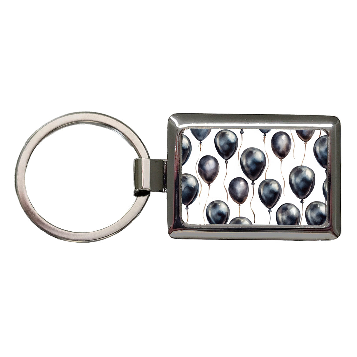 Black Balloons Watercolor Rectangle Metal Keychain