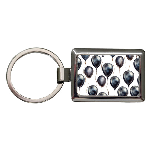 Black Balloons Watercolor Rectangle Metal Keychain
